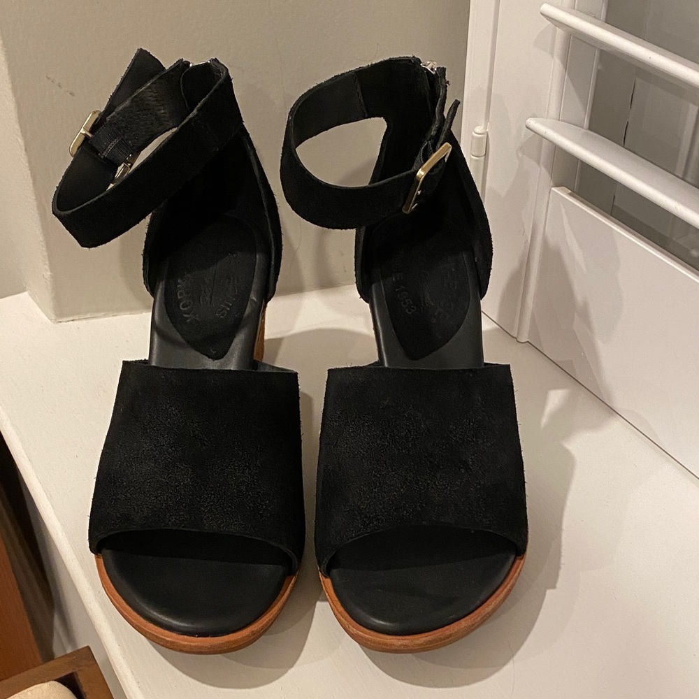 Kork-Ease Black Sandals with Tan Sole